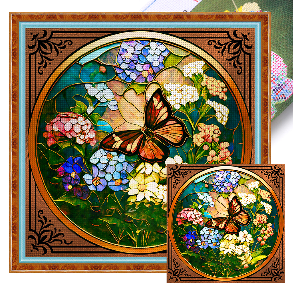 Flowers And Butterflies Full 11CT Pre-stamped Canvas(50*50cm) Cross Stitch