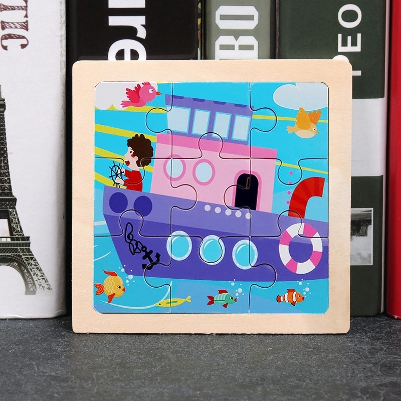 Wooden Children’s Small 9-piece Cartoon Animal Puzzle Educational Toys