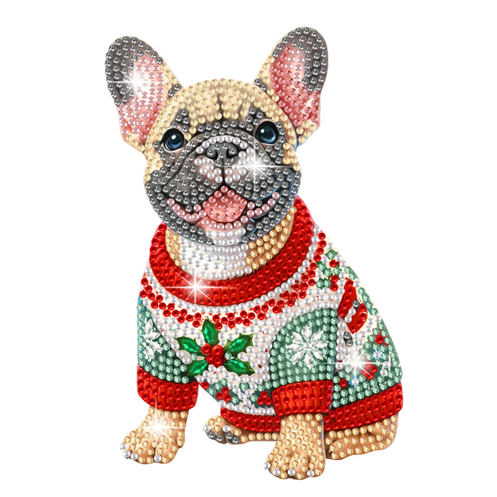 DIY Xmas Shaking Head French Bulldog Acrylic Desktop Diamond Painting Art Kits for Kids