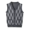 Men's Diamond Pocket Cardigan Knitted Sleeveless Sweater Vest
