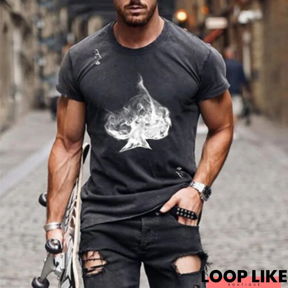 Men's Fashion 3D T-Shirt Loose Personality Summer Short Sleeve Spades Print Casual Sports Jacket