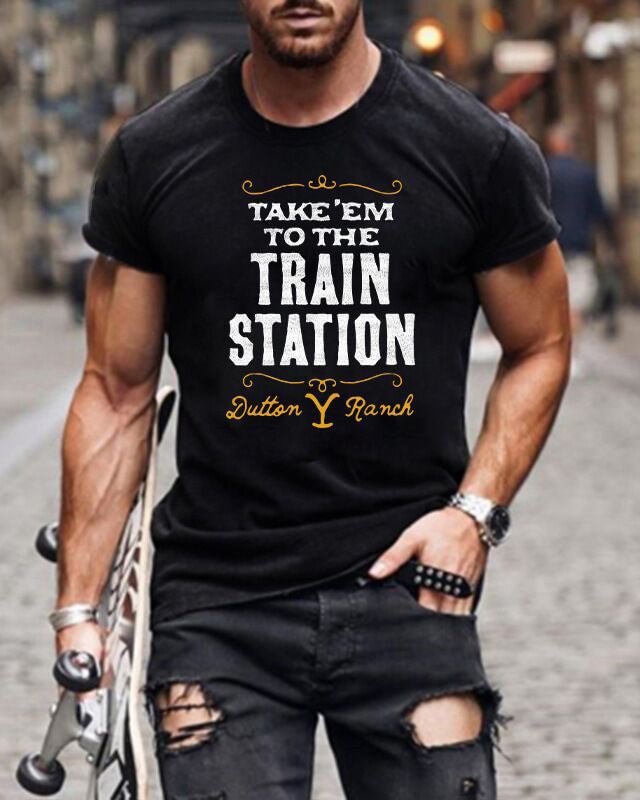 Men's Yellowstone Casual Print Slim Fit Short Sleeve T-Shirt