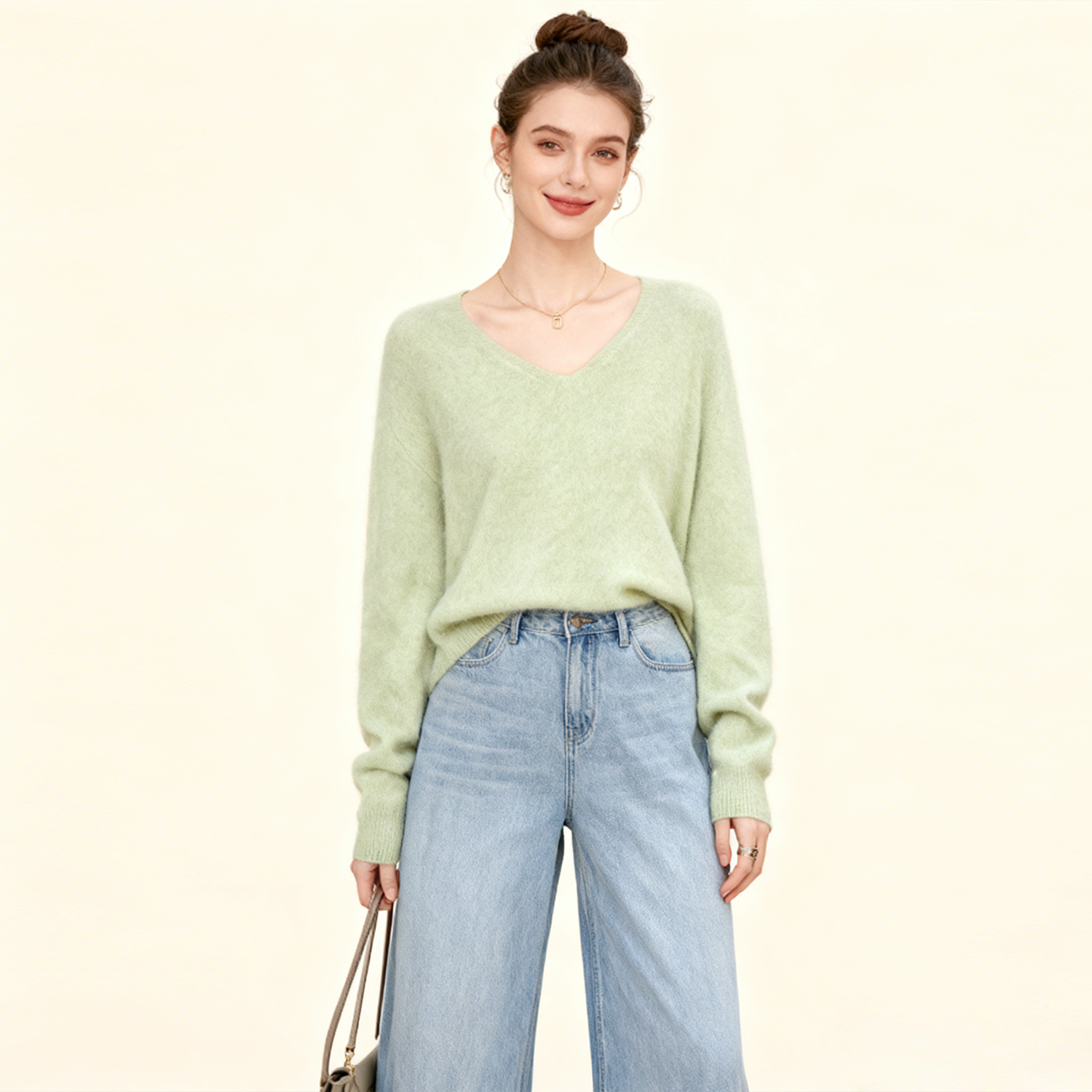Women's Brushed Wool V-Neck Sweater-Base Layer REAL SILK LIFE