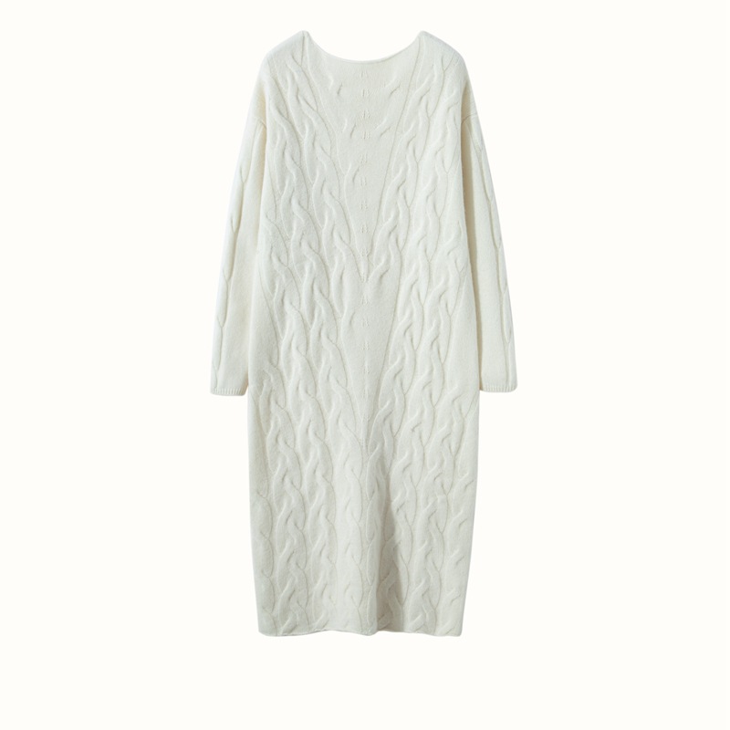 Cable Knit Women's Cashmere Dress REAL SILK LIFE