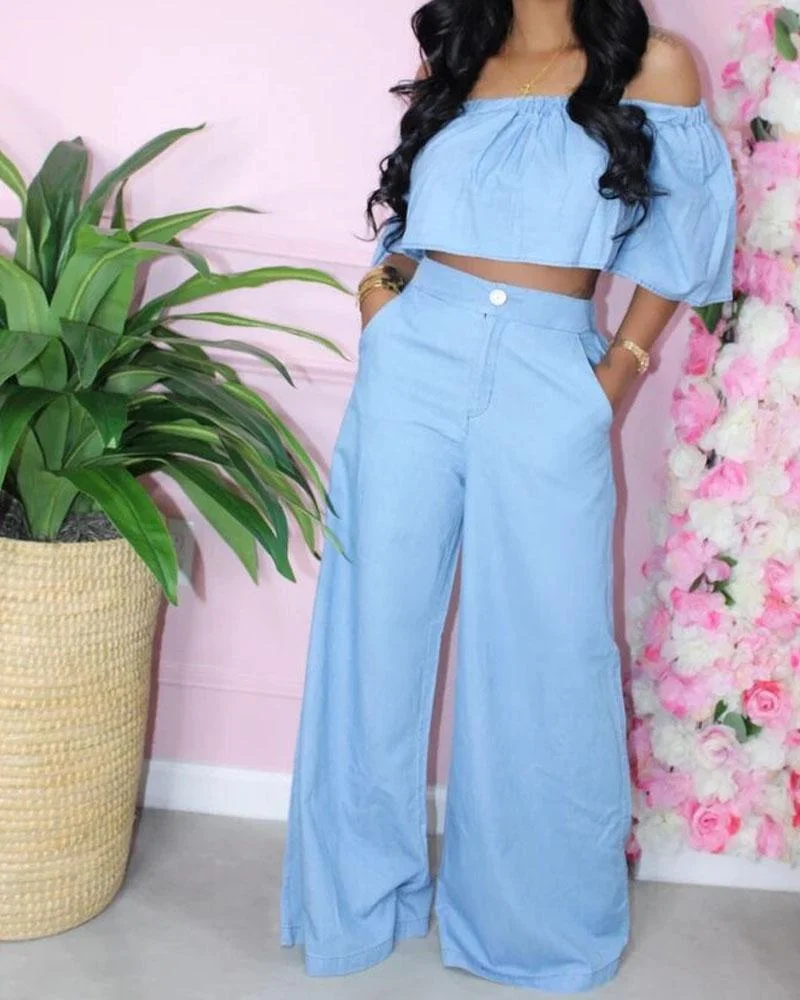 Two-piece Wide-leg Loose Denim Suit
