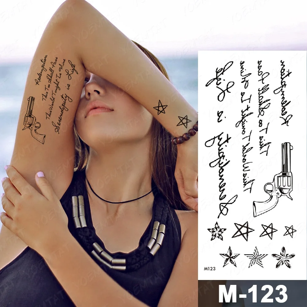 Handwriting Font Waterproof Temporary Tattoo Sticker Text Word Chicano Lettering Body Art Arm Wrist Fake Tatoo For Women Men
