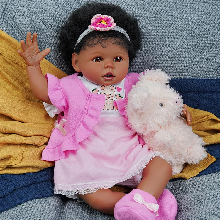 Babeside 20" Reborn Baby Doll African American Infant Girl Pink Suit Bessie