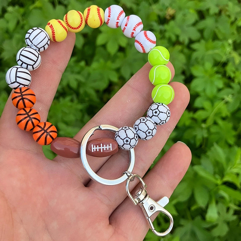 Vintage Style Minimalist Basketball Football Wood Beaded Unisex Bag Pendant Keychain