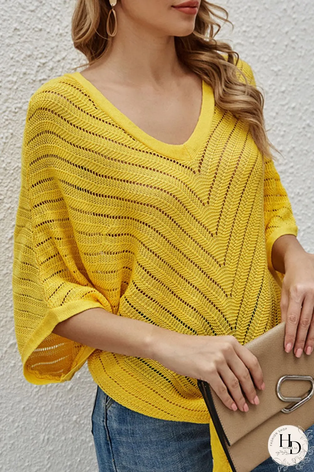 Fashion Casual Solid Split Joint V Neck Tops