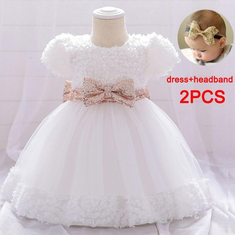2021 Big Bow 1st Birthday Dress For Baby Girl Clothes Sequin Princess Dress Wedding Dresses Child Clothing Party Evening Gown