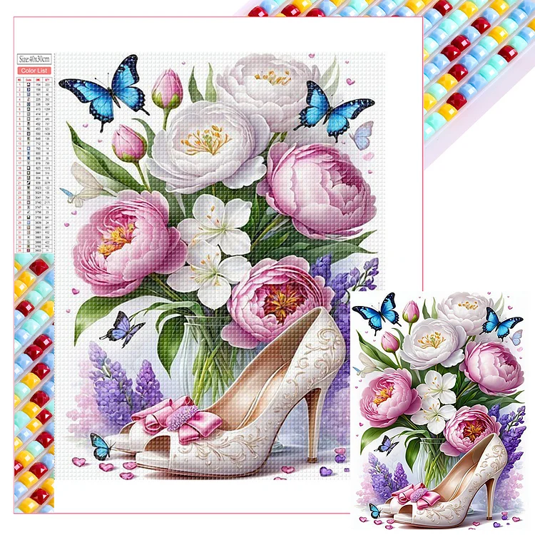 Full Square Drill Diamond Painting -High Heels And Flowers - 30*40cm