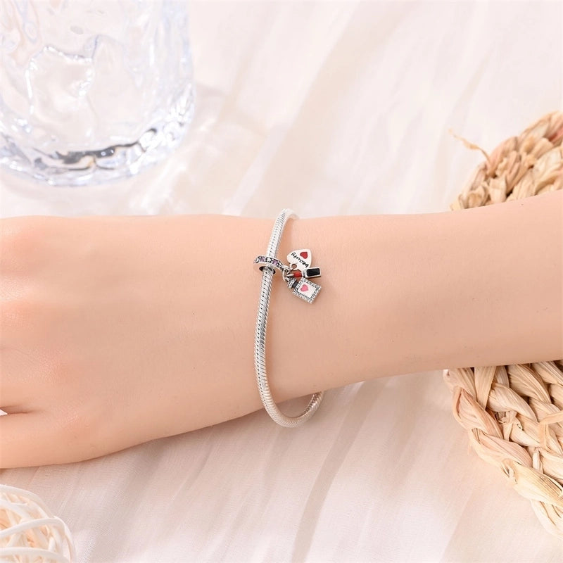 1 Piece 925 Sterling Silver Lipstick Heart Shape Pendant Jewelry Accessories