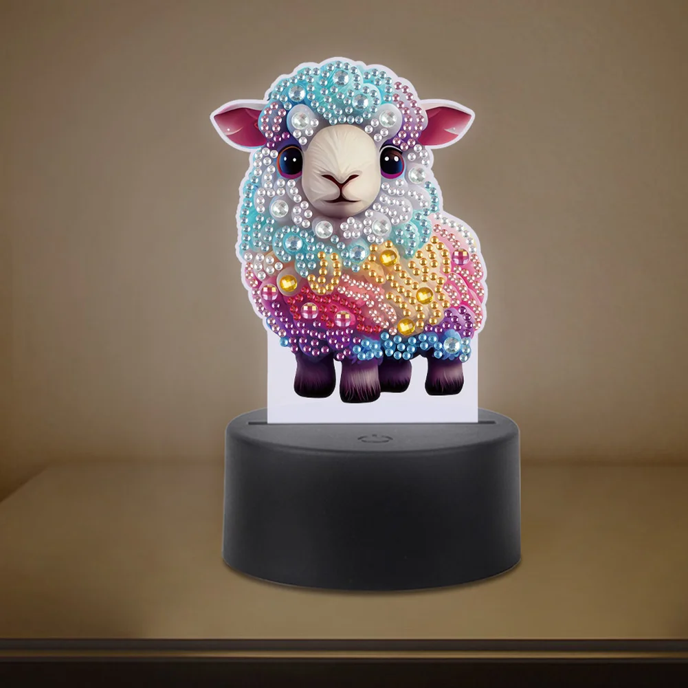 5D DIY Acrylic Sheep Double Sided Diamond Painting LED Night Light for Adults