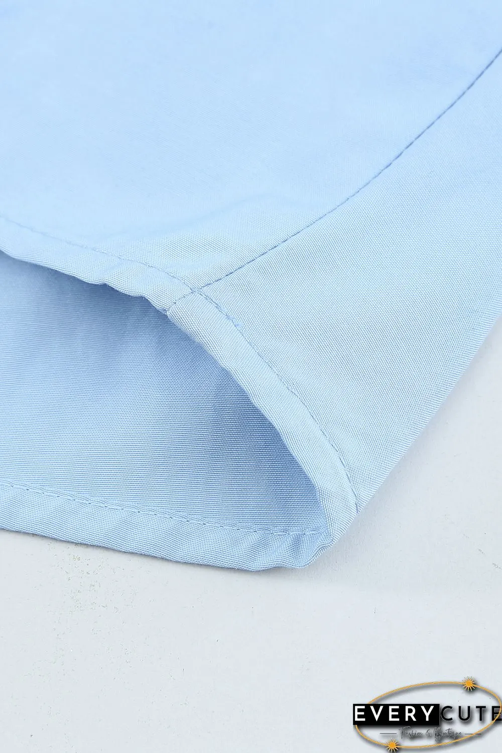 Sky Blue Crochet Trim Hollow-out Blouse