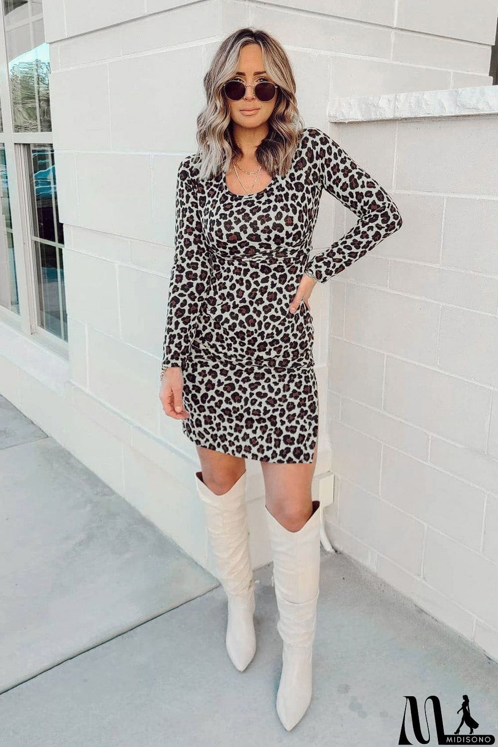 MidiSono - Side Split Long Sleeve Bodycon Mini Dress