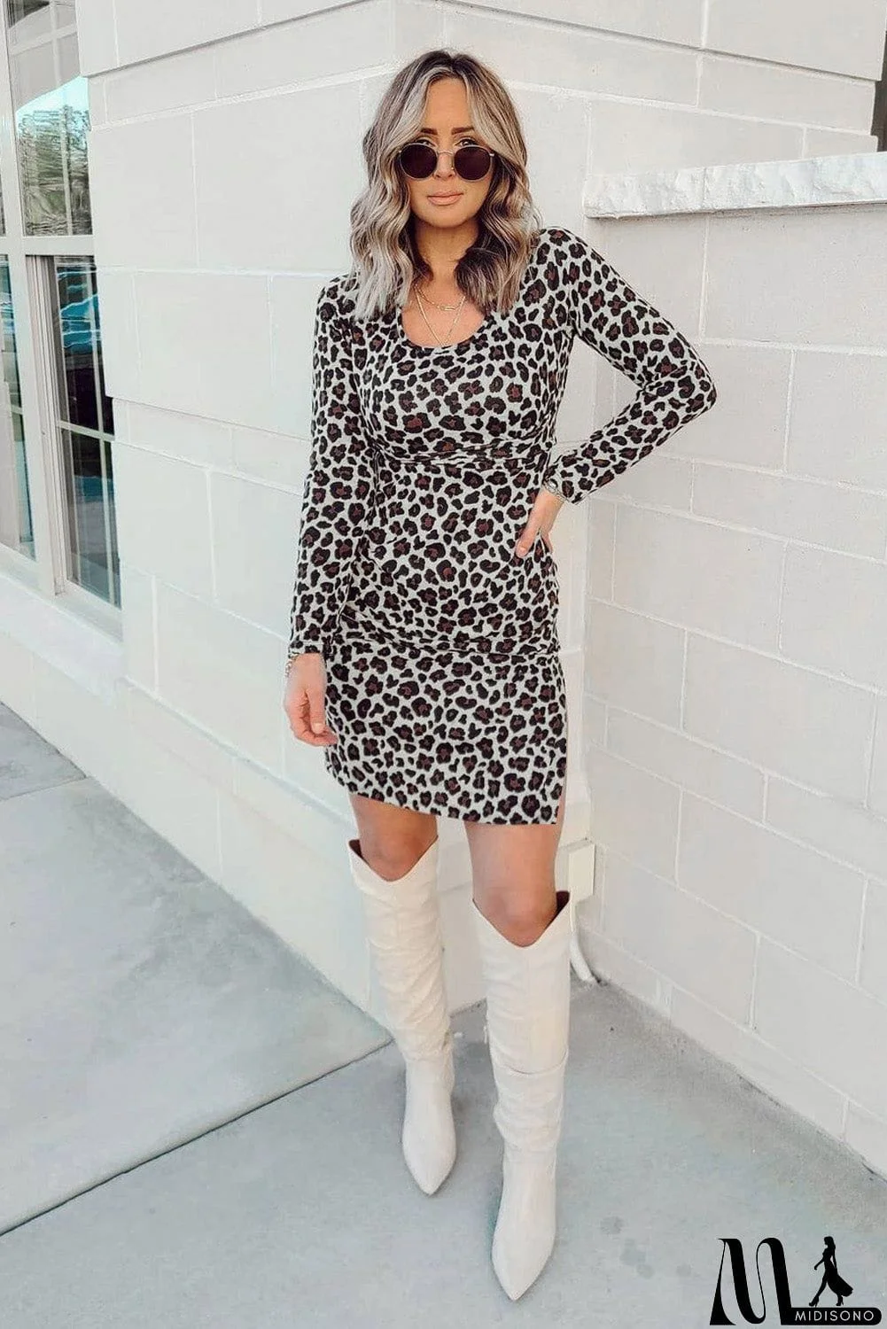 MidiSono - Side Split Long Sleeve Bodycon Mini Dress