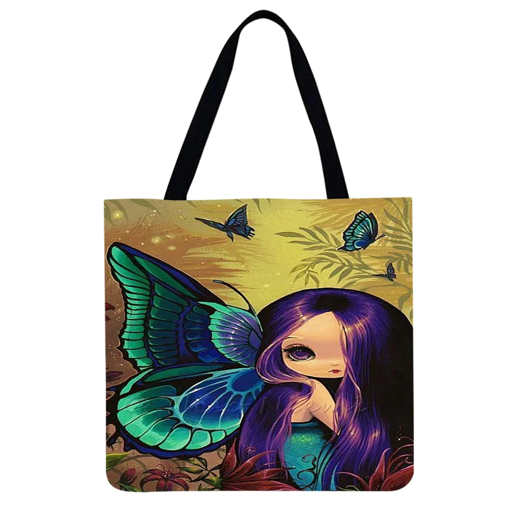 Linen Tote Bag -Blue butterfly