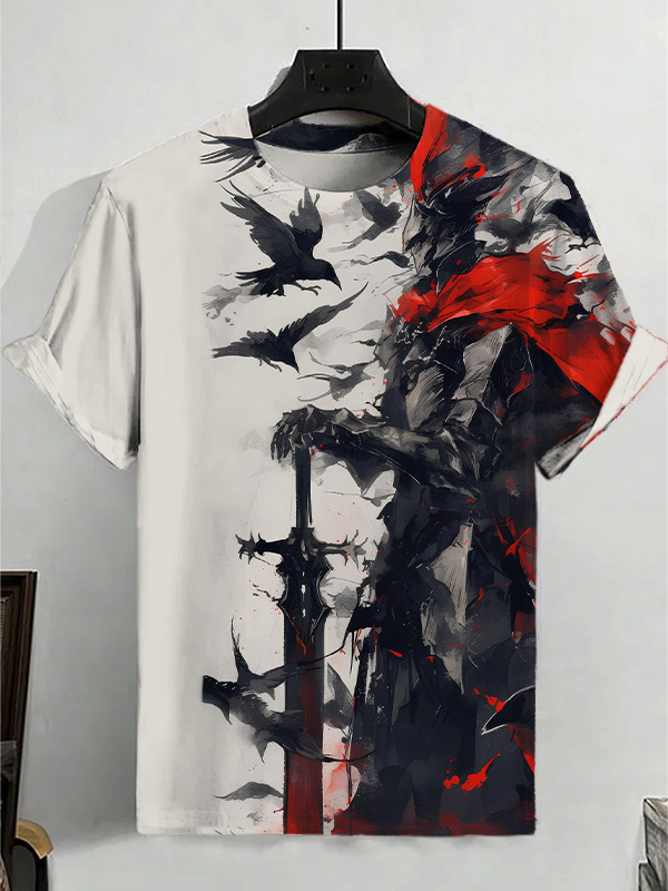 Men's The Dark Knight And Crow Art Print T-Shirt