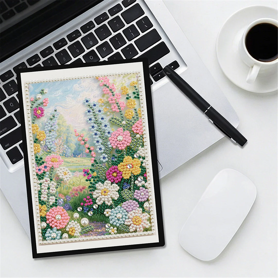 Summer Forest Partial Pearl DIY 50 Pages A5 Diamond Painting Notebook Special Shaped Diamond Art Diary Book Kits Wireless Strip 5D Crystal Art Paintings Sketchbook for Art Drawing