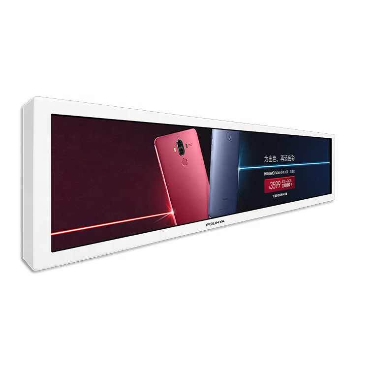 Super slim design stretched RFID digital signage supermarket shelf edge lcd advertising display