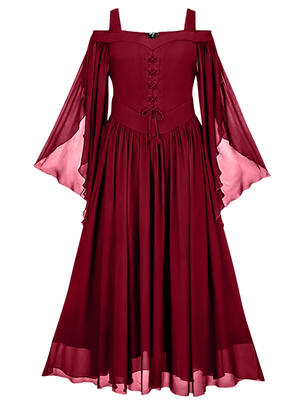 Gothic Dark Mesh Off-shoulder Drawstring  Swing Dress