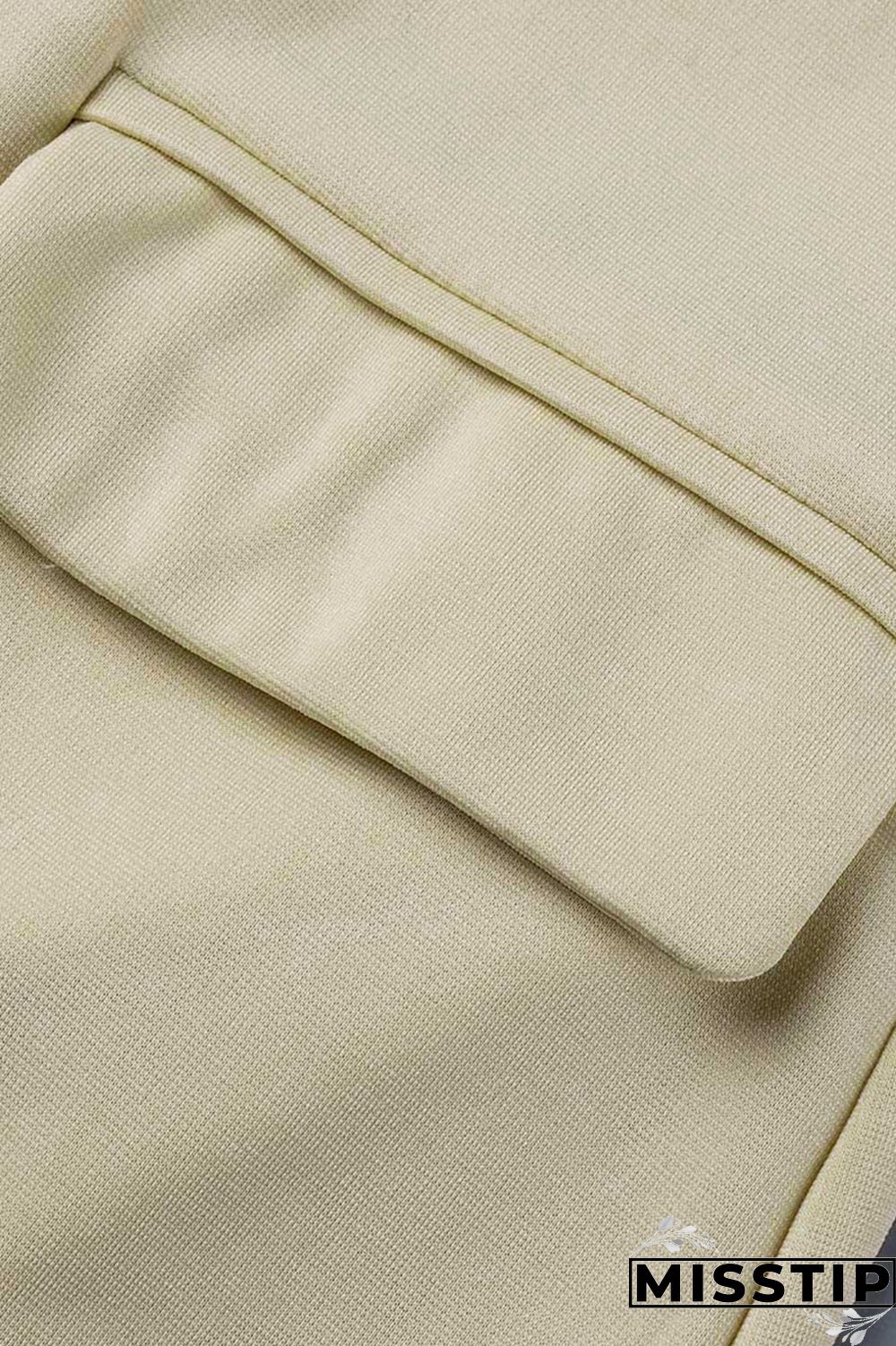 Khaki Casual Solid Patchwork Buttons Turn-back Collar Long Sleeve Two Pieces