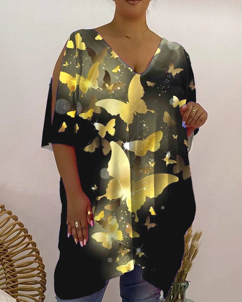 V-Neck Casual Print Women's Top