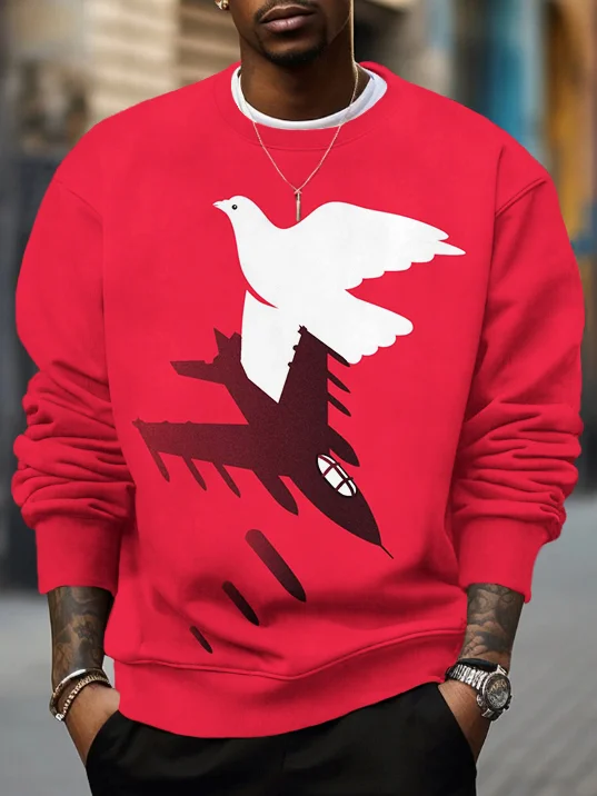 Men's Peace Dove Airplane Anti-war Art Print Casual Sweatshirt
