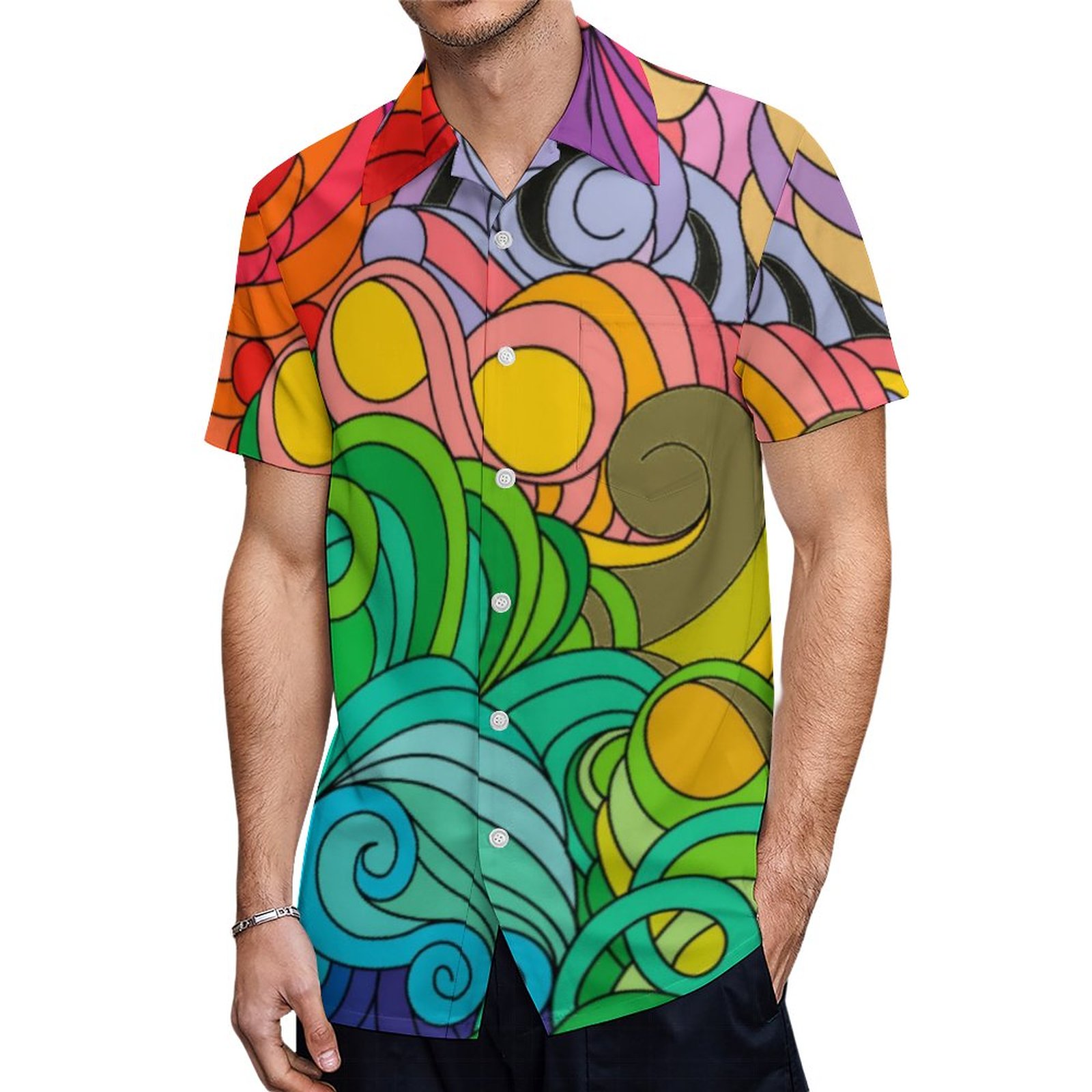 Colorful Retro 1960S Flower Power Hawaiian Shirt Mens Button Down Plus Size Tropical Hawaii Beach Shirts