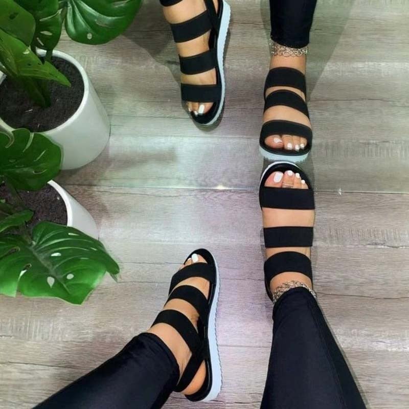 2021 Woman Summer Sandals Candy Color Open Toe Flat Shoes Women Elastic Band Party Platform Women's Sandals Beach Outdoors Shoes