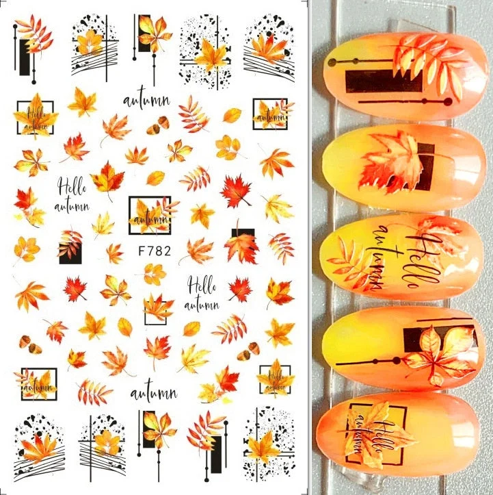 1PC Fall Leaf Flowers Line 3D Nail Sticker Mape Leaves Waves Pattern Decals Slider DIY Nail Art Decoration Wraps For Manicures-Nail Inspo