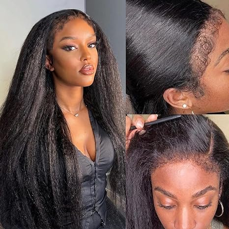 Realistic 4C Edges Kinky Straight Wig | 13x4 HD Lace Frontal Wig| Afro-Inspired Natural Hairline