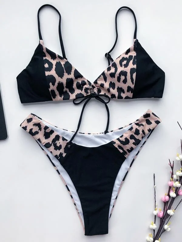 Color Matching Bandage Bikini Swimsuit