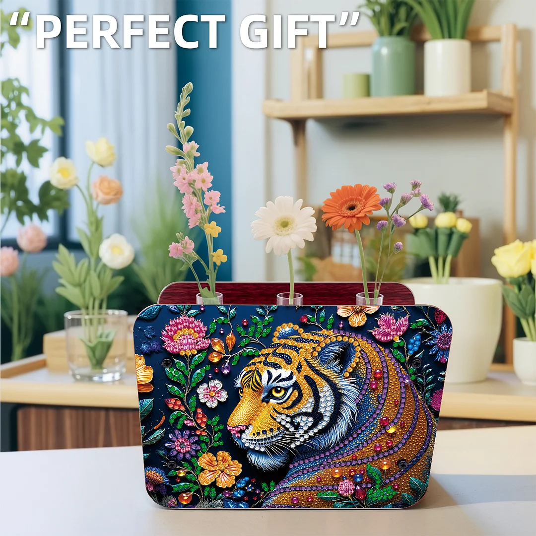 Gem Tiger DIY Diamond Painting Wooden Tube Vase for Adults Gift Idea Home Decor