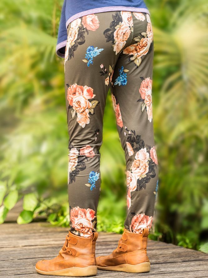 Printing Cotton-Blend Floral Casual Pants