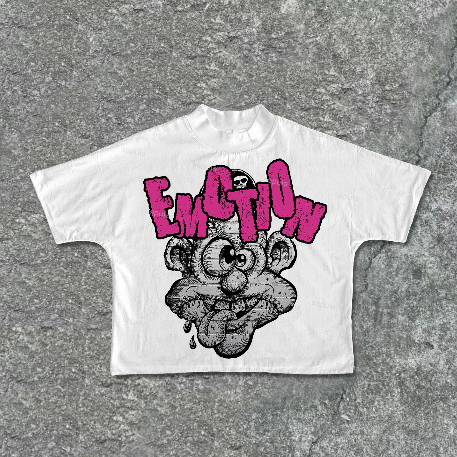 Sopula Casual Vintage Cartoon Monster Graphic Print Cropped T-Shirts - SOPULA