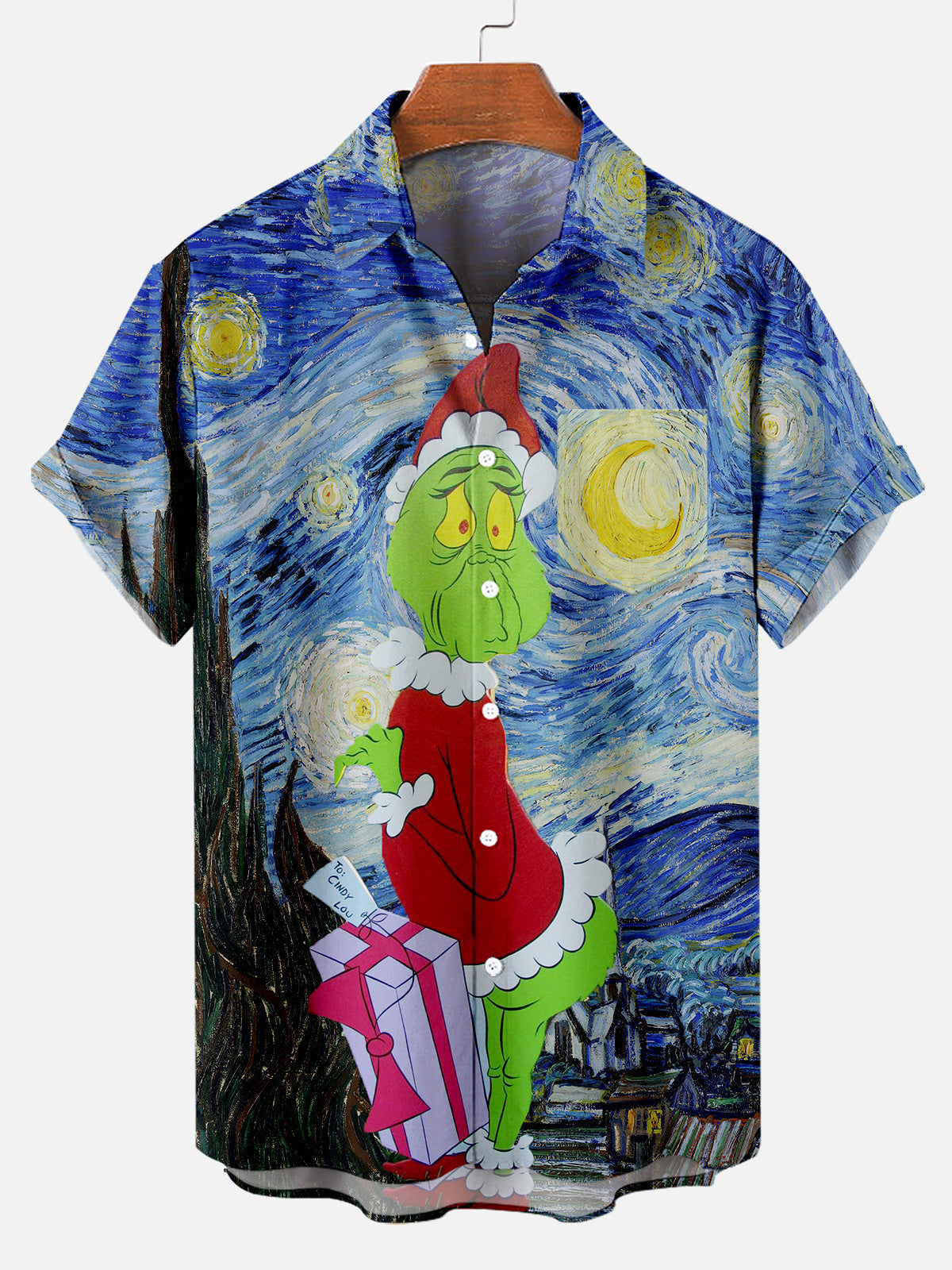 Men's Father Christmas Vintage Oil Painting Print Short Sleeve Shirt PLUSCLOTHESMAN