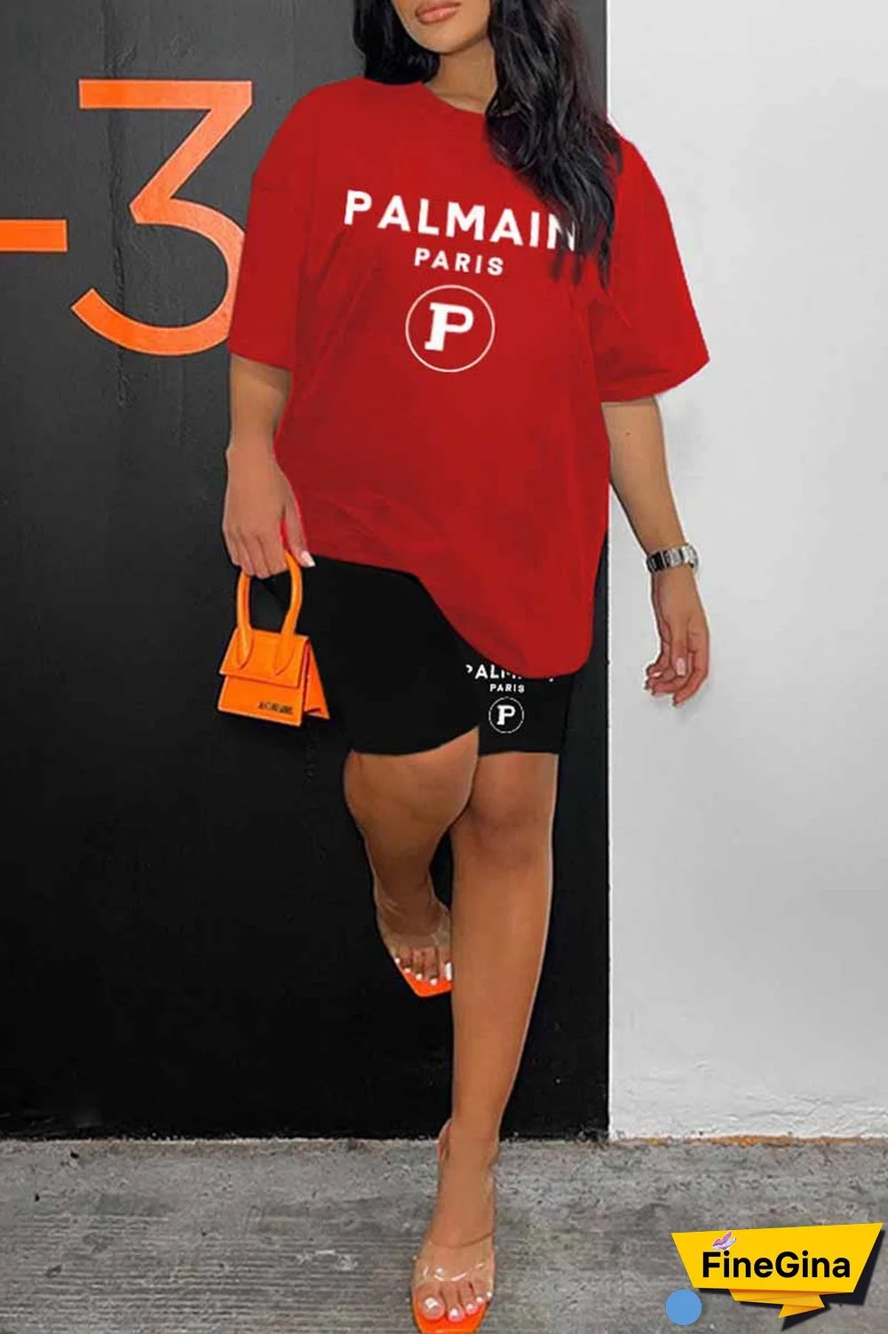 Blue Casual Print Letter O Neck Short Sleeve Two Pieces