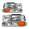 ADCARLIGHTS Headlight Assembly for 1999 2000 2001 2002 Chevy Silverado 1500 2500/1500HD 2500HD 3500/2000-2006 Tahoe/Suburban Chrome Housing Amber Reflector Pair