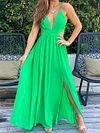 Plunging Split-Side Condole Belt Maxi Dress