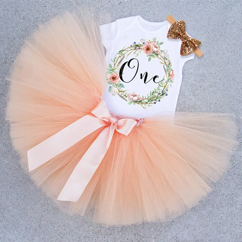 1 Year Girl Baby Birthday Dress Summer New Cotton Kids Baby Clothes First 1st Birthday Christening Dresses For Toddler Girls