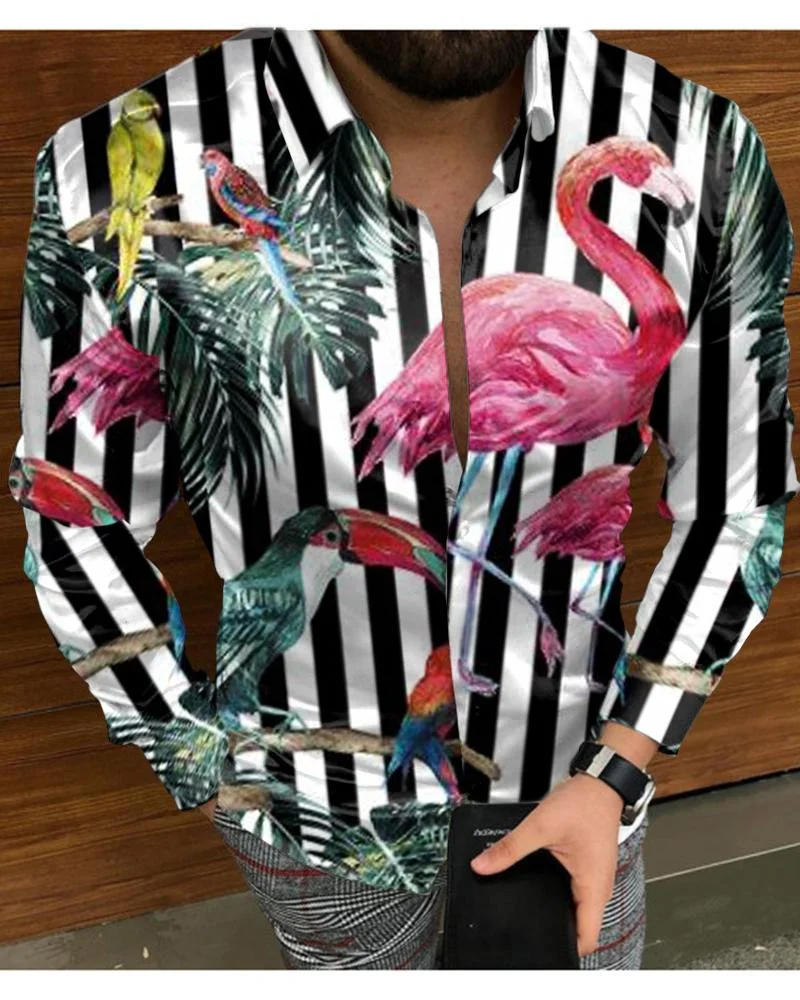 men's casual printed striped long-sleeved shirt