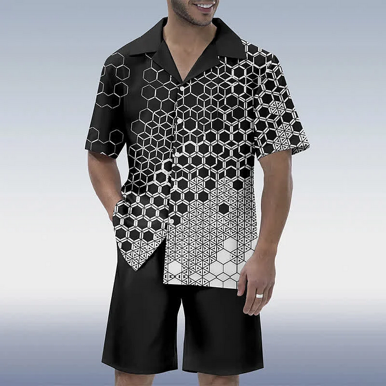 BrosWear Ombre Short Sleeve Geometric Hawaiian Shirt And Shorts Co-Ord