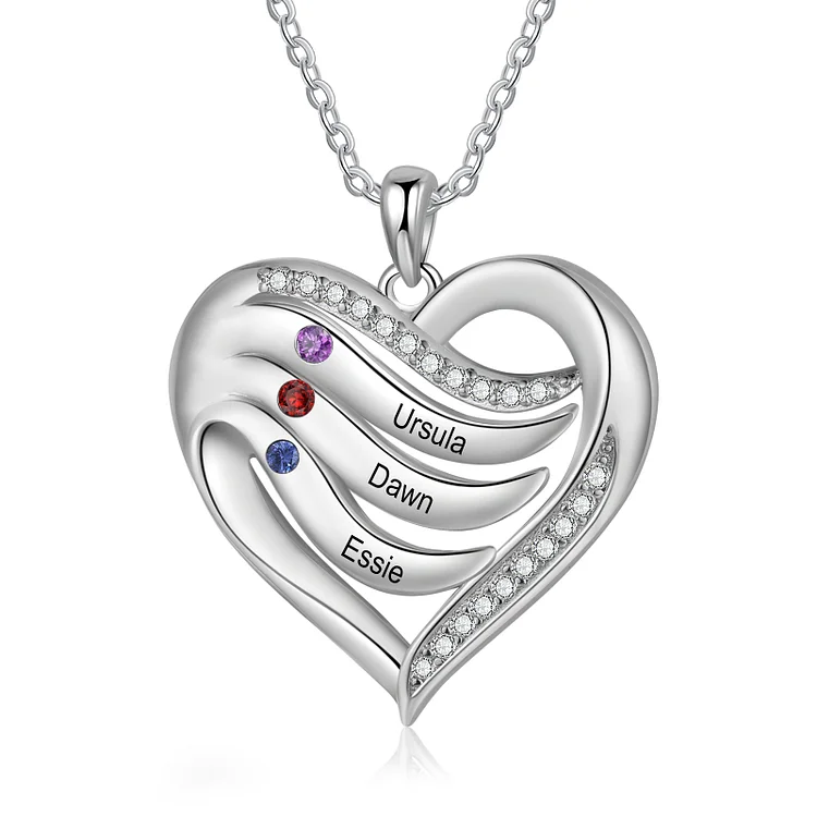 Kettenmachen 925 Sterling Silber Personalisierte 3 Namen & 3 Geburtssteine Herz Halskette mit Zirkonia