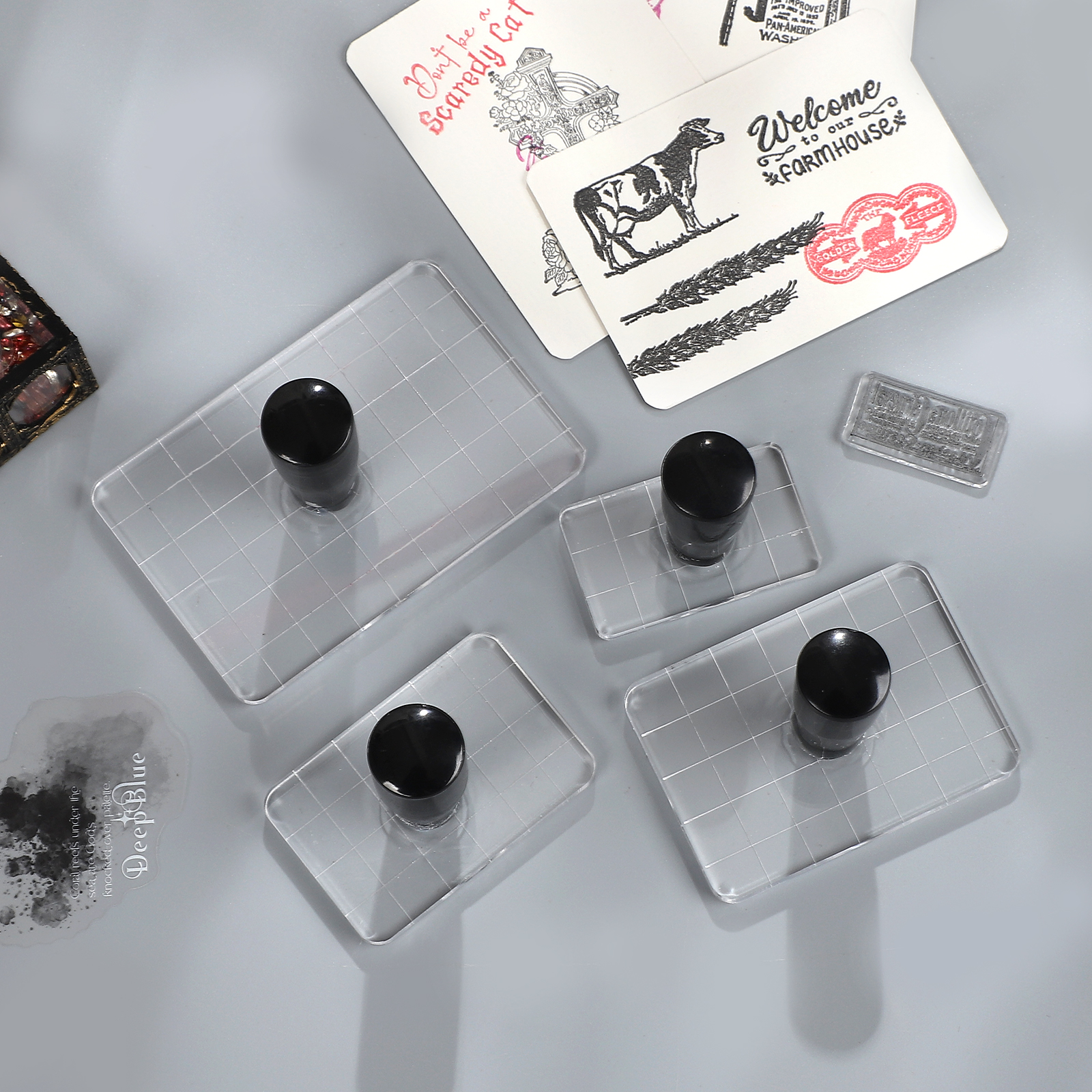 실리콘 스탬프 아크릴 손잡이 - 투명 직사각형