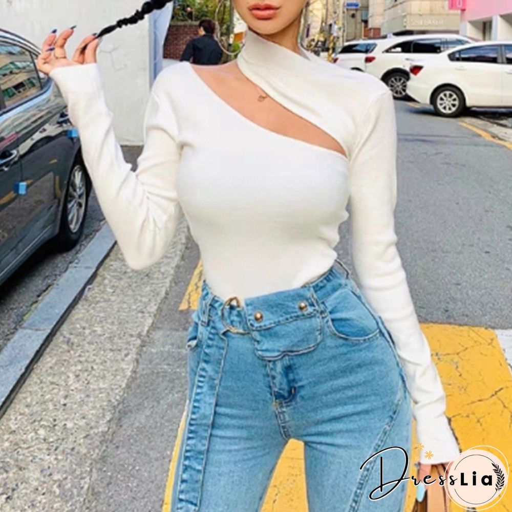Sexy Street Style Turtleneck Hollow Knit Blouse