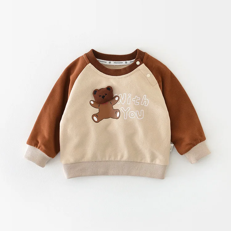 WITH YOU Baby Cartoon Bear Contrast Sleeves Sweatshirt