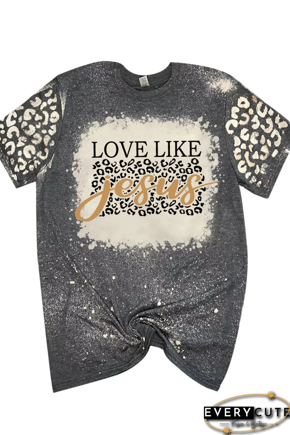 Gray Love Like Jesus Leopard Bleached Graphic Tee