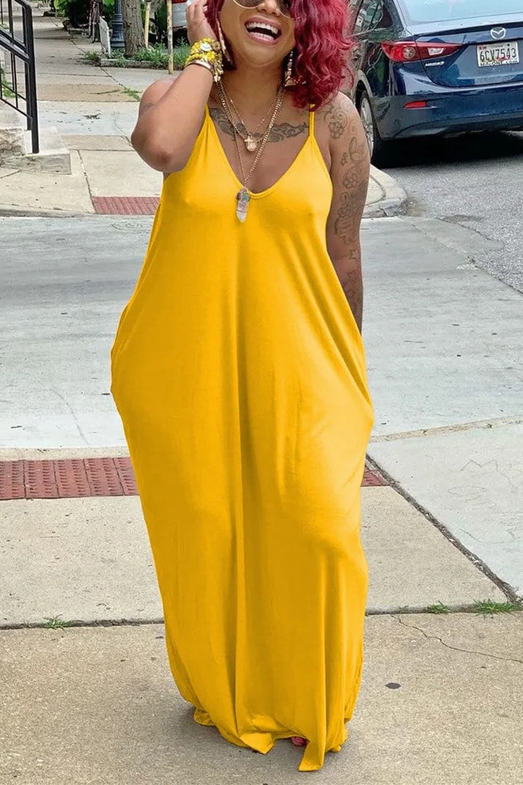 Sexy Casual Pure-Color Loose Sling  Dress
