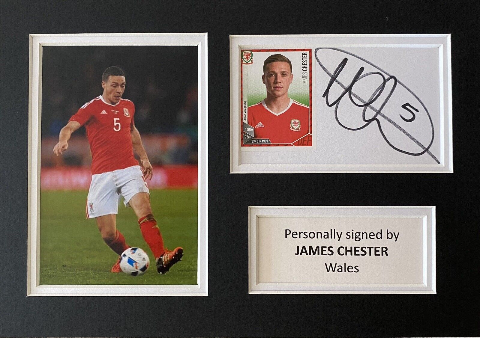 James Chester Hand Signed White Card In A4 Wales Mount Display